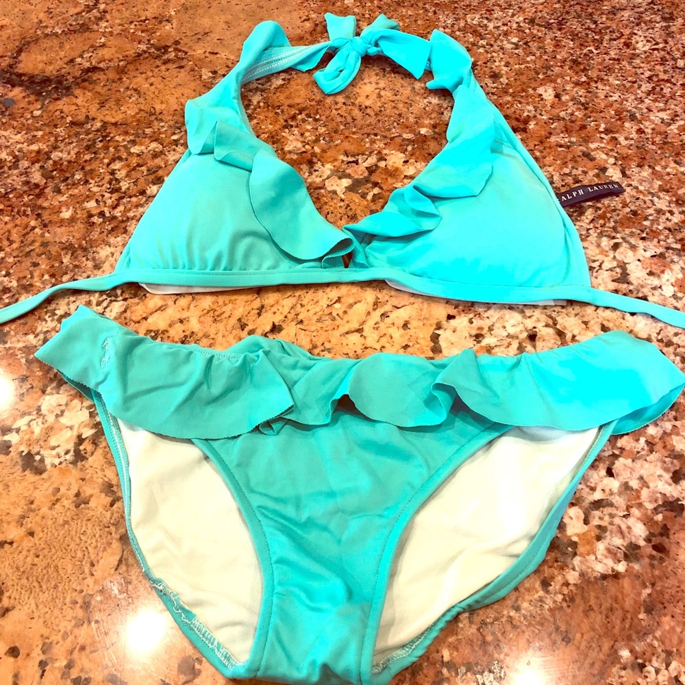 Ralph Lauren turquoise ruffle bikini